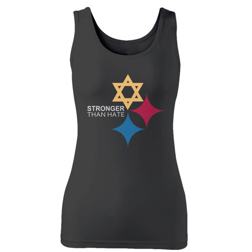 High quality print of this slim fit stronger than hate women tank top will turn heads. And bystanders won't be disappointed - the racerback cut looks good one any woman's shoulders.