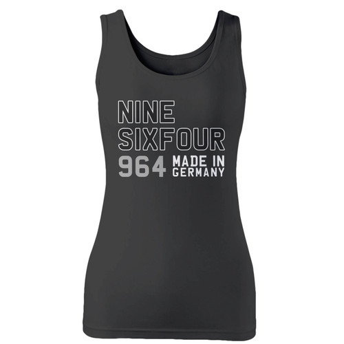 High quality print of this slim fit styled nine six four 964 made in germany women tank top will turn heads. And bystanders won't be disappointed - the racerback cut looks good one any woman's shoulders.