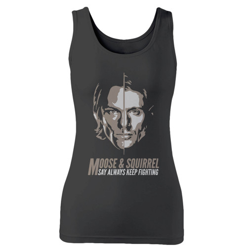 High quality print of this slim fit supernatural moose and squirrel always keep fighting women tank top will turn heads. And bystanders won't be disappointed - the racerback cut looks good one any woman's shoulders.