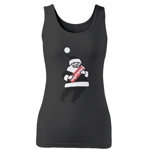 High quality print of this slim fit supreme santa women tank top will turn heads. And bystanders won't be disappointed - the racerback cut looks good one any woman's shoulders.