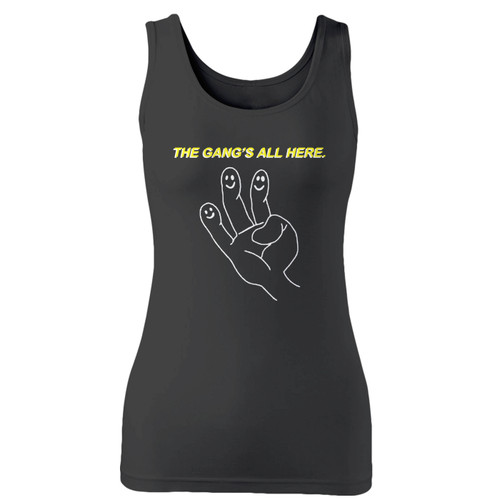 High quality print of this slim fit the gangs all here women tank top will turn heads. And bystanders won't be disappointed - the racerback cut looks good one any woman's shoulders.