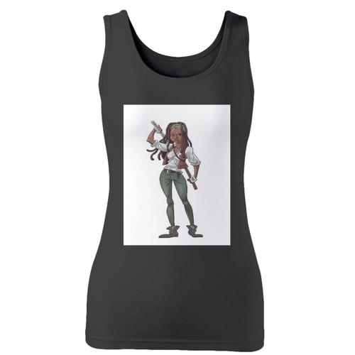 High quality print of this slim fit the walking dead michonne classic tv series 1 women tank top will turn heads. And bystanders won't be disappointed - the racerback cut looks good one any woman's shoulders.