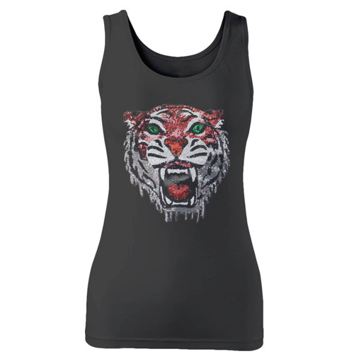 High quality print of this slim fit tiger head sequin embroidery women tank top will turn heads. And bystanders won't be disappointed - the racerback cut looks good one any woman's shoulders.