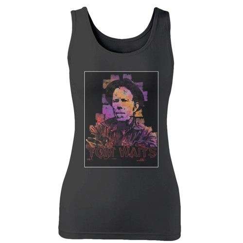 High quality print of this slim fit tom waits music legend women tank top will turn heads. And bystanders won't be disappointed - the racerback cut looks good one any woman's shoulders.