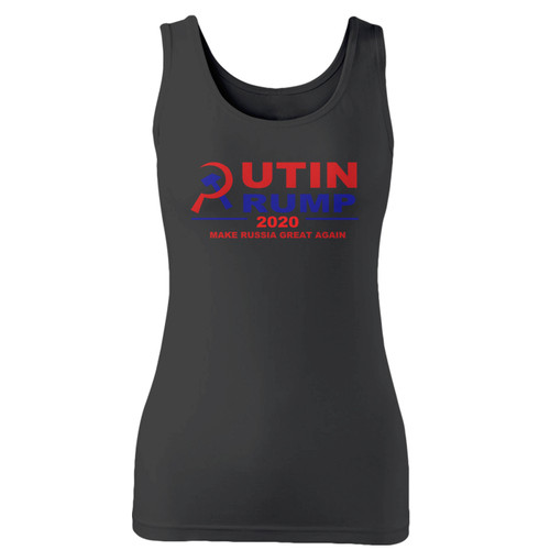 High quality print of this slim fit trump putin 2020 parody women tank top will turn heads. And bystanders won't be disappointed - the racerback cut looks good one any woman's shoulders.
