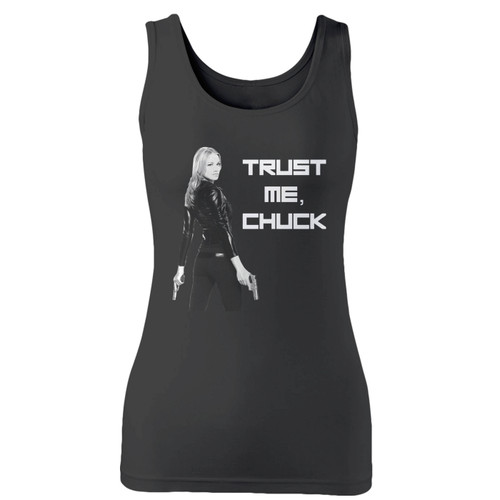 High quality print of this slim fit trust me chuck sarah walker bartowski women tank top will turn heads. And bystanders won't be disappointed - the racerback cut looks good one any woman's shoulders.