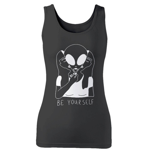 High quality print of this slim fit ufo alien girl be yourself believe trippy psychedelic women tank top will turn heads. And bystanders won't be disappointed - the racerback cut looks good one any woman's shoulders.
