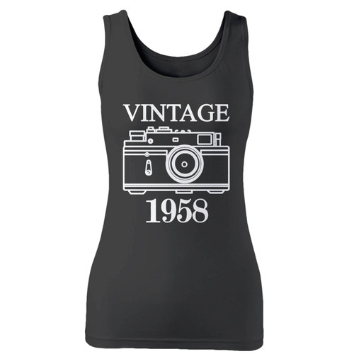 High quality print of this slim fit vintage 1958 60th birthday 60 years old custom women tank top will turn heads. And bystanders won't be disappointed - the racerback cut looks good one any woman's shoulders.