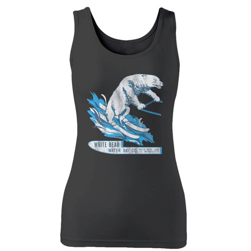 High quality print of this slim fit white bear water ski company women tank top will turn heads. And bystanders won't be disappointed - the racerback cut looks good one any woman's shoulders.