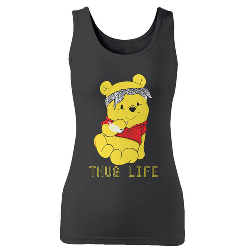 High quality print of this slim fit winnie the pooh thug life women tank top will turn heads. And bystanders won't be disappointed - the racerback cut looks good one any woman's shoulders.