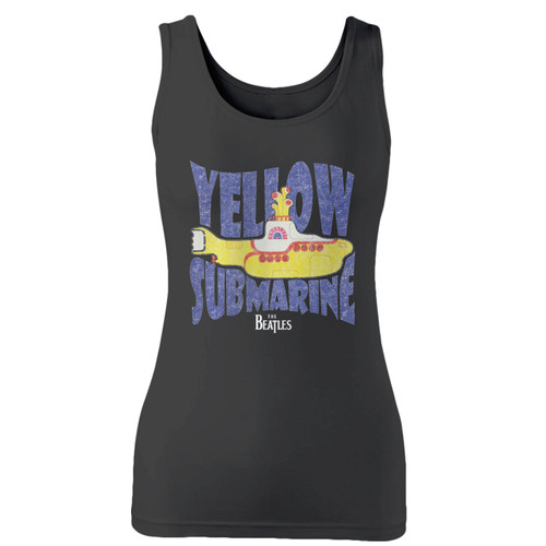 High quality print of this slim fit yellow submarine logo the beatles rock band women tank top will turn heads. And bystanders won't be disappointed - the racerback cut looks good one any woman's shoulders.