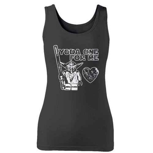 High quality print of this slim fit yoda one for me funny star wars women tank top will turn heads. And bystanders won't be disappointed - the racerback cut looks good one any woman's shoulders.