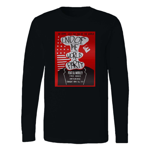 This classic fit end of the world party mr. robot long sleeve shirt is casually elegant and very comfortable. With fine quality print to make one stand out, it's a perfect fit for every occasion.