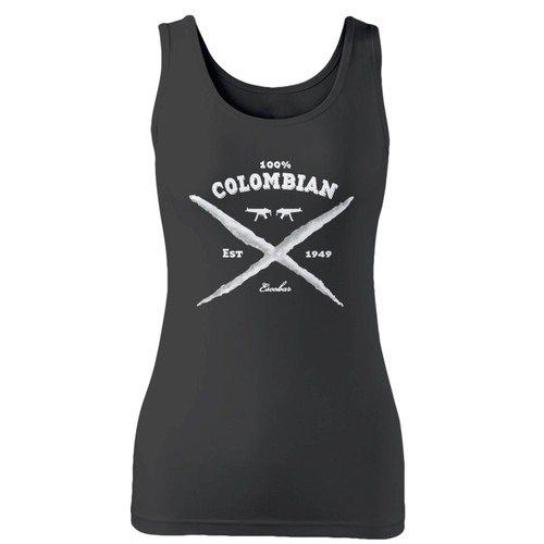 High quality print of this slim fit 100 colombian pablo escobar women tank top will turn heads. And bystanders won't be disappointed - the racerback cut looks good one any woman's shoulders.