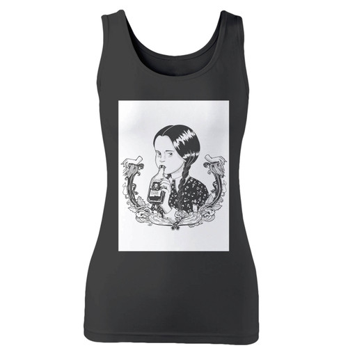 High quality print of this slim fit addams family wednesday illustration movie women tank top will turn heads. And bystanders won't be disappointed - the racerback cut looks good one any woman's shoulders.