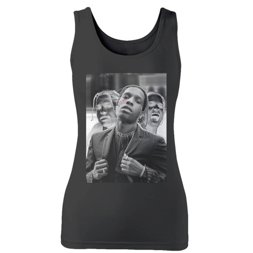 High quality print of this slim fit asap rocky stylized photo women tank top will turn heads. And bystanders won't be disappointed - the racerback cut looks good one any woman's shoulders.