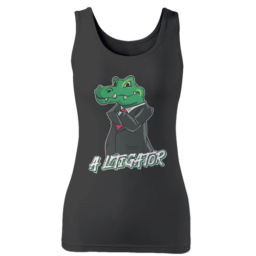High quality print of this slim fit a litigator funny lawyer women tank top will turn heads. And bystanders won't be disappointed - the racerback cut looks good one any woman's shoulders.
