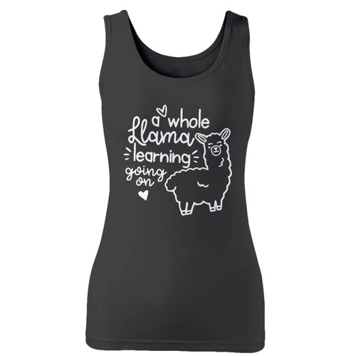 High quality print of this slim fit a whole llama learning going on women tank top will turn heads. And bystanders won't be disappointed - the racerback cut looks good one any woman's shoulders.