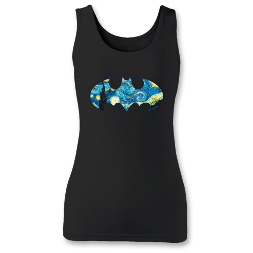 High quality print of this slim fit batman van gogh women tank top will turn heads. And bystanders won't be disappointed - the racerback cut looks good one any woman's shoulders.