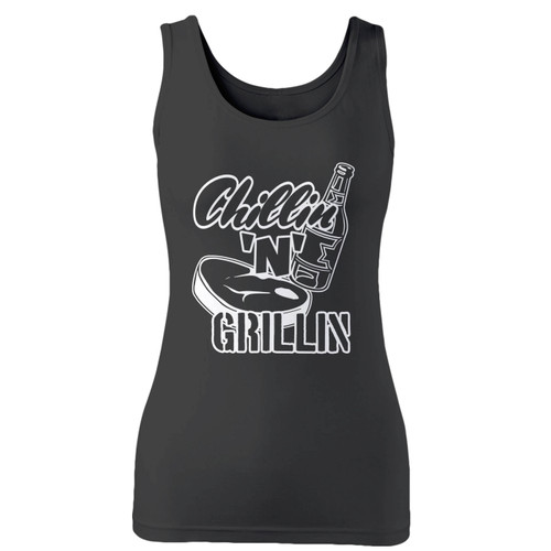 High quality print of this slim fit bbq chillin n grillin women tank top will turn heads. And bystanders won't be disappointed - the racerback cut looks good one any woman's shoulders.