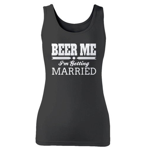 High quality print of this slim fit beer me im getting married women tank top will turn heads. And bystanders won't be disappointed - the racerback cut looks good one any woman's shoulders.