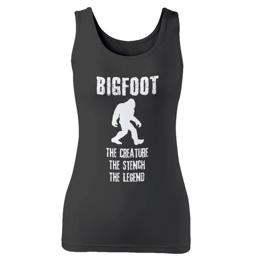 High quality print of this slim fit big foot sasquatch yeti humor women tank top will turn heads. And bystanders won't be disappointed - the racerback cut looks good one any woman's shoulders.