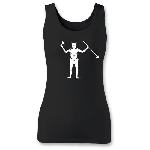 High quality print of this slim fit blackbeards flag women tank top will turn heads. And bystanders won't be disappointed - the racerback cut looks good one any woman's shoulders.