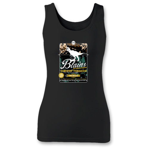 High quality print of this slim fit blains chewing tobacco women tank top will turn heads. And bystanders won't be disappointed - the racerback cut looks good one any woman's shoulders.