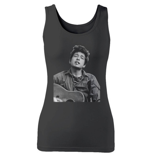 High quality print of this slim fit bob dylan guitar women tank top will turn heads. And bystanders won't be disappointed - the racerback cut looks good one any woman's shoulders.
