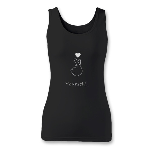 High quality print of this slim fit bts love yourself korean love symbol women tank top will turn heads. And bystanders won't be disappointed - the racerback cut looks good one any woman's shoulders.