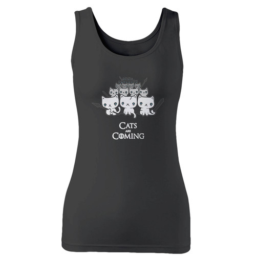 High quality print of this slim fit cats are coming cat and got game of thrones women tank top will turn heads. And bystanders won't be disappointed - the racerback cut looks good one any woman's shoulders.