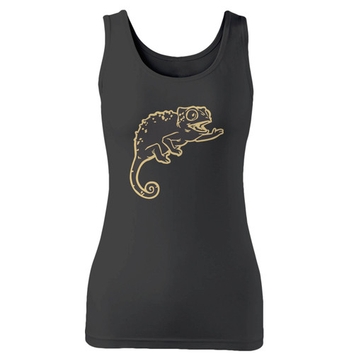 High quality print of this slim fit chameleon reaching women tank top will turn heads. And bystanders won't be disappointed - the racerback cut looks good one any woman's shoulders.