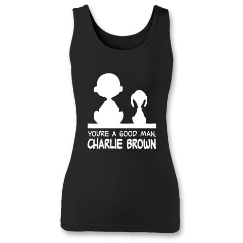 High quality print of this slim fit charlie brown good man art women tank top will turn heads. And bystanders won't be disappointed - the racerback cut looks good one any woman's shoulders.