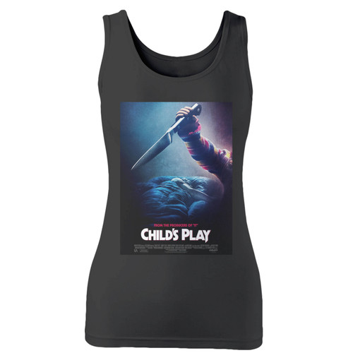 High quality print of this slim fit childs play movie women tank top will turn heads. And bystanders won't be disappointed - the racerback cut looks good one any woman's shoulders.