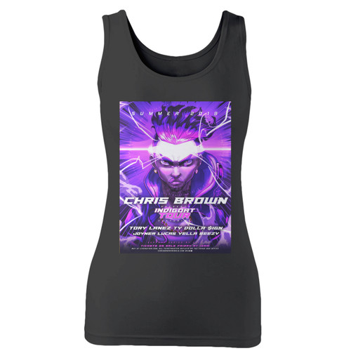 High quality print of this slim fit chris brown indigoat tour women tank top will turn heads. And bystanders won't be disappointed - the racerback cut looks good one any woman's shoulders.