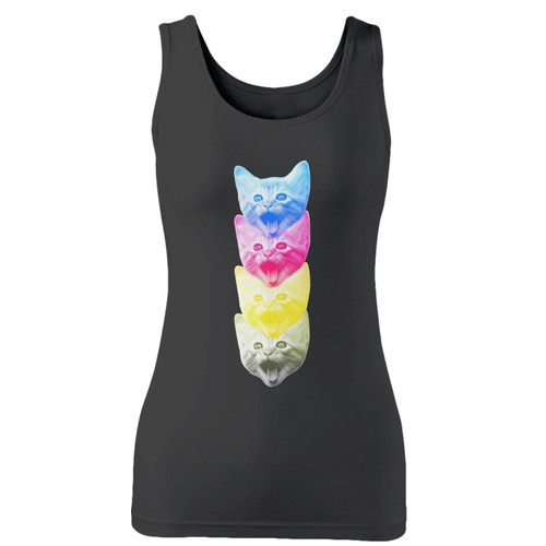High quality print of this slim fit cmyk cat 2 women tank top will turn heads. And bystanders won't be disappointed - the racerback cut looks good one any woman's shoulders.