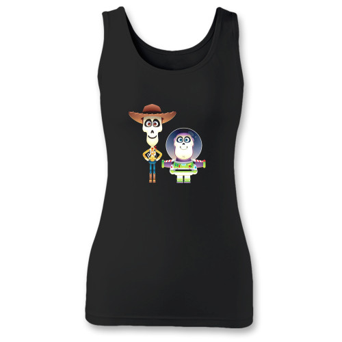 High quality print of this slim fit coco x toy story women tank top will turn heads. And bystanders won't be disappointed - the racerback cut looks good one any woman's shoulders.