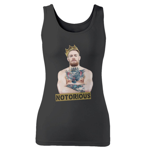 High quality print of this slim fit conor mcgregor crowned notorious women tank top will turn heads. And bystanders won't be disappointed - the racerback cut looks good one any woman's shoulders.