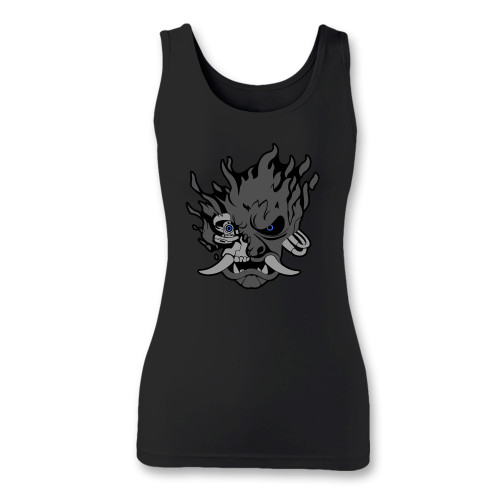 High quality print of this slim fit cyberpunk dark 2077 women tank top will turn heads. And bystanders won't be disappointed - the racerback cut looks good one any woman's shoulders.