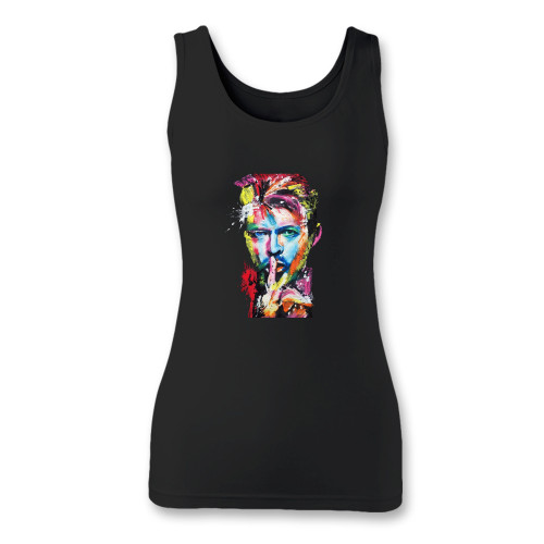 High quality print of this slim fit david bowie colorfull women tank top will turn heads. And bystanders won't be disappointed - the racerback cut looks good one any woman's shoulders.