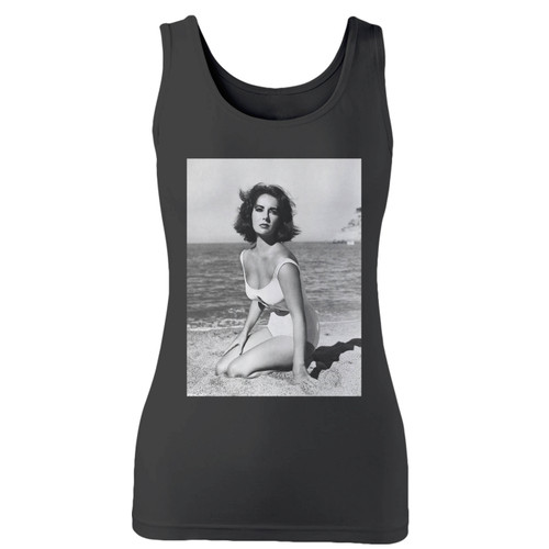 High quality print of this slim fit elizabeth taylor famous portrait women tank top will turn heads. And bystanders won't be disappointed - the racerback cut looks good one any woman's shoulders.