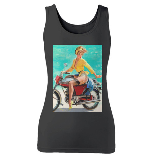 High quality print of this slim fit elvgren pin-up girl skirting the issue women tank top will turn heads. And bystanders won't be disappointed - the racerback cut looks good one any woman's shoulders.