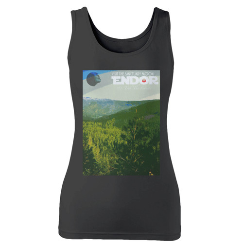 High quality print of this slim fit endor star wars women tank top will turn heads. And bystanders won't be disappointed - the racerback cut looks good one any woman's shoulders.