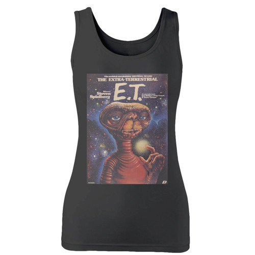 High quality print of this slim fit et the extra terrestrial steven spielberg women tank top will turn heads. And bystanders won't be disappointed - the racerback cut looks good one any woman's shoulders.