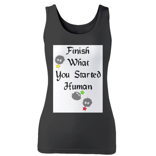 High quality print of this slim fit finish what you started human women tank top will turn heads. And bystanders won't be disappointed - the racerback cut looks good one any woman's shoulders.