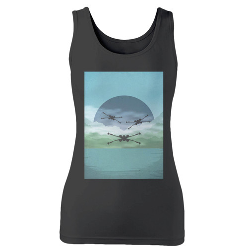 High quality print of this slim fit force awakens x-wings on takodana women tank top will turn heads. And bystanders won't be disappointed - the racerback cut looks good one any woman's shoulders.