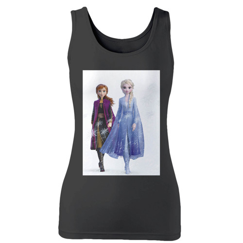 High quality print of this slim fit frozen 2 elsa and anna cover women tank top will turn heads. And bystanders won't be disappointed - the racerback cut looks good one any woman's shoulders.
