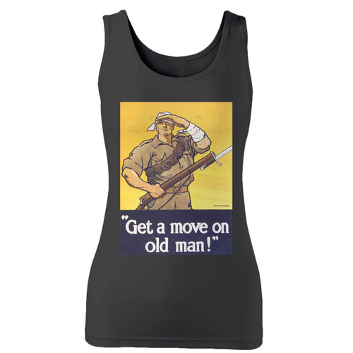 High quality print of this slim fit get a move on old man women tank top will turn heads. And bystanders won't be disappointed - the racerback cut looks good one any woman's shoulders.