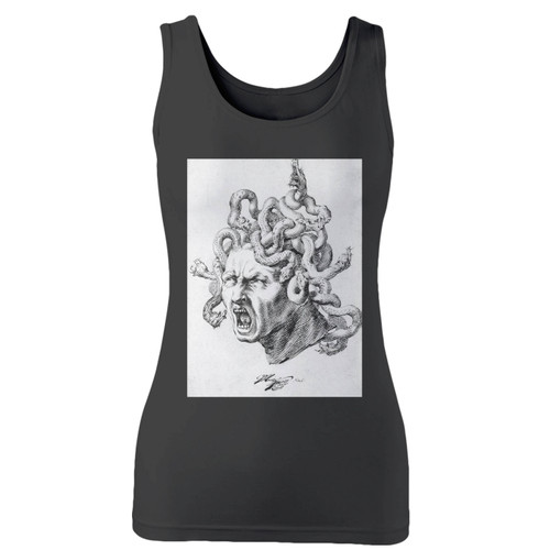 High quality print of this slim fit godfried maes the head of medusa women tank top will turn heads. And bystanders won't be disappointed - the racerback cut looks good one any woman's shoulders.