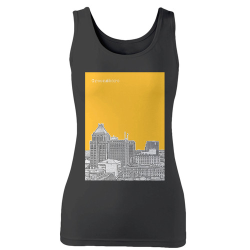 High quality print of this slim fit greensboro north carolina skyline women tank top will turn heads. And bystanders won't be disappointed - the racerback cut looks good one any woman's shoulders.